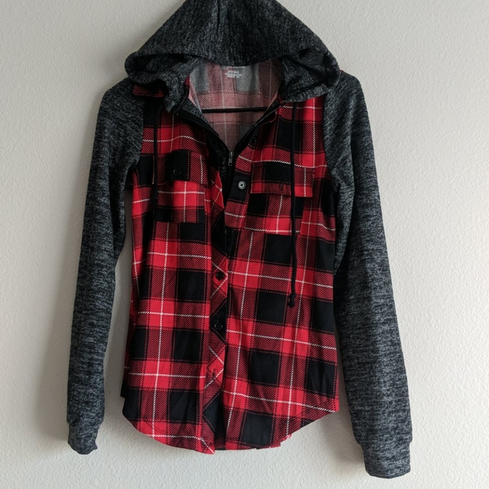 Zip up light hoodie red and grey